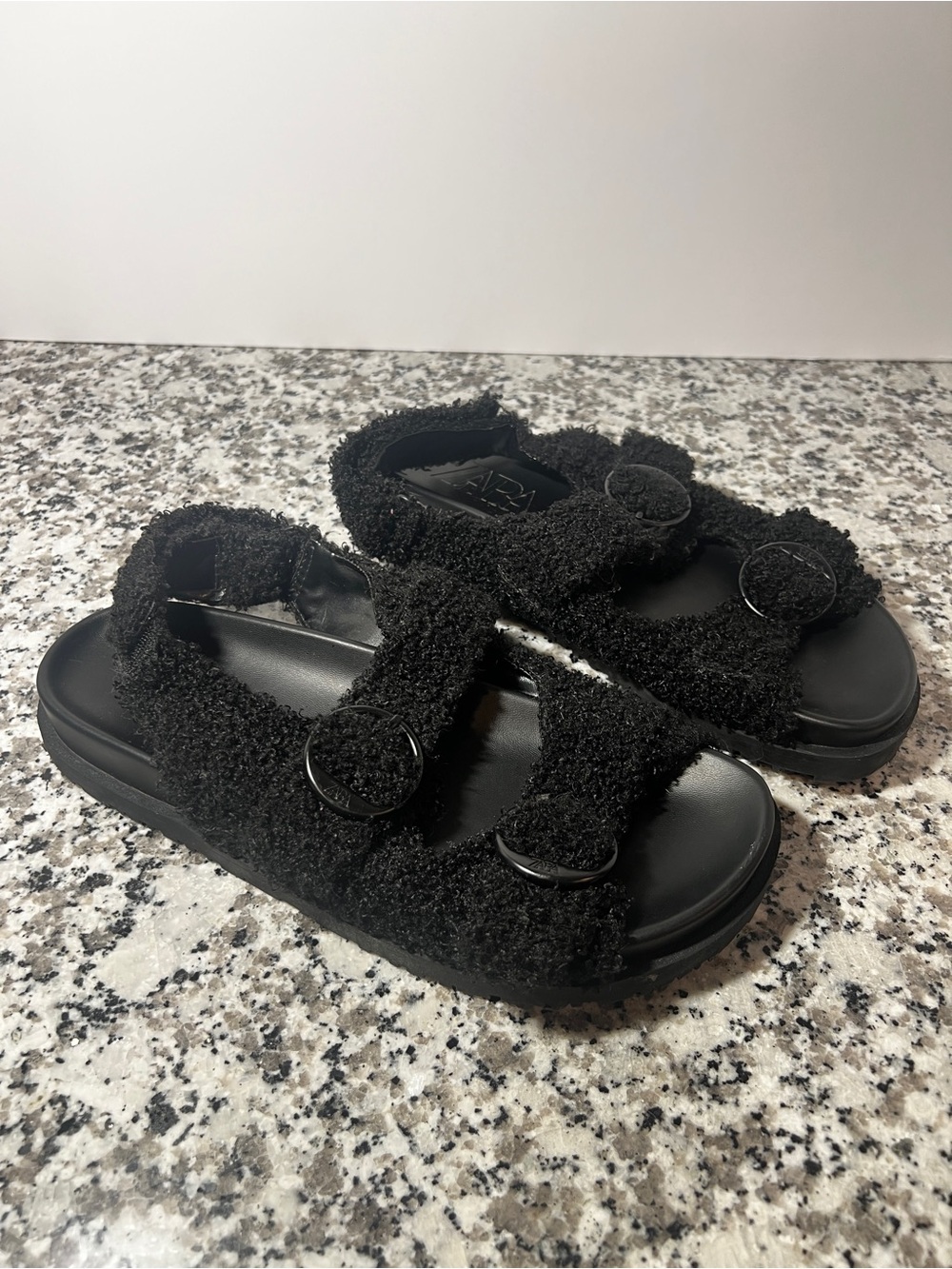 Zara Black Boucle Textured Slide Sandals EUR 38 US 8